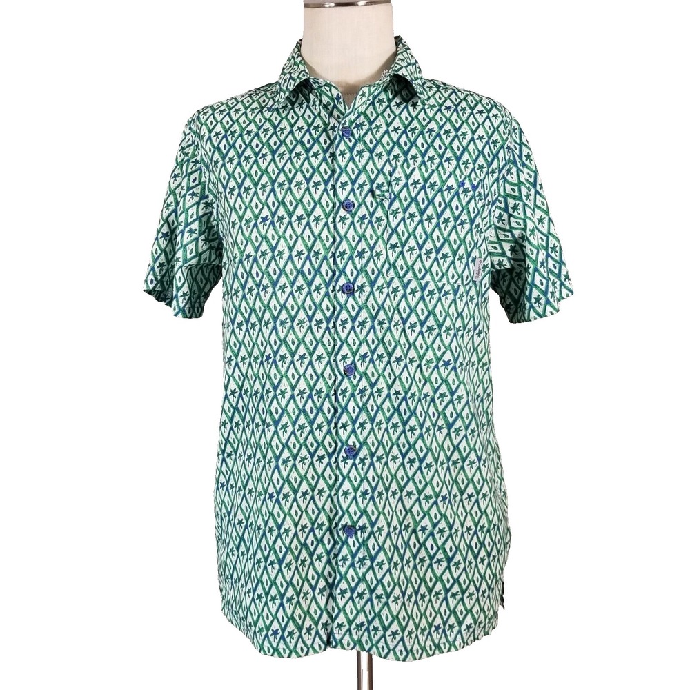 Columbia PFG shirt mens small short sleeve Dri-Fit outdoor white green tropical